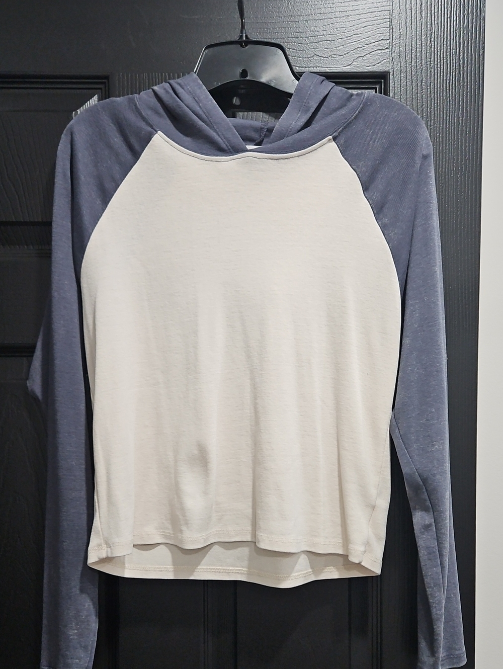 Pink Rose Two-Tone Hooded Raglan Top - Cream & Blue
